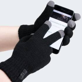 Womens Knitted Gloves touch - black - OneSize