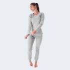 Womens Long Johns Thermal Underwear Set cozy - grey M 1er Set