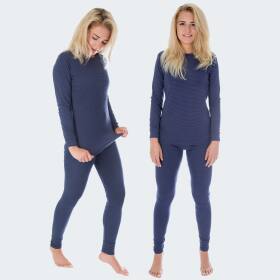 Womens Long Johns Thermal Underwear Set ringel - blue - 48/50 - Set of 2