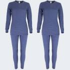 Womens Long Johns Thermal Underwear Set ringel - blue - 48/50 - Set of 2