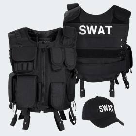 Agenten Kostüm - Einsatzweste und Baseball Cap SWAT...