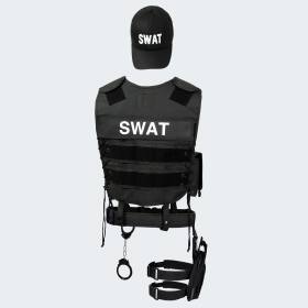 Costume - Vest with Patch, Holster, Handcuffs and Baseball Cap SWAT - black