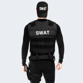 Costume - Vest with Patch, Holster, Handcuffs and Baseball Cap SWAT - black M/L
