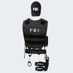 Kostüm - Einsatzweste, Pistolenholster, Handschellen und Baseball Cap FBI - Schwarz
