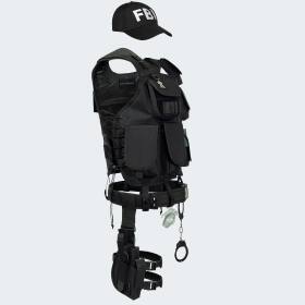 Kostüm - Einsatzweste, Pistolenholster, Handschellen und Baseball Cap FBI - Schwarz XS/S