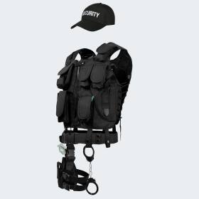 Costume - Vest with Patch, Holster, Handcuffs and Baseball Cap SECURITY - black