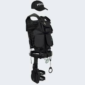 Costume - Vest with Patch, Holster, Handcuffs and Baseball Cap POLICE - black 