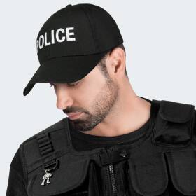 Kostüm - Einsatzweste, Pistolenholster, Handschellen und Baseball Cap POLICE - Schwarz XS/S