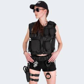 Ladies Costume - Vest with Patch, Holster and Cap SWAT -...