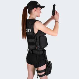Ladies Costume - Vest with Patch, Holster and Cap SECURITY - black