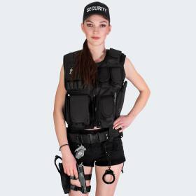 Ladies Costume - Vest with Patch, Holster and Cap SECURITY - black
