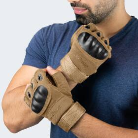 Paintball Halbfinger Handschuhe mit Knöchelschutz und Belüftungssystem - Coyote - M