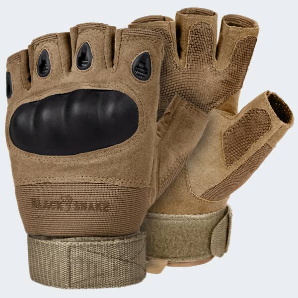 Paintball Halbfinger Handschuhe mit Knöchelschutz und Belüftungssystem - Coyote - XL