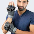 Paintball Halbfinger Handschuhe mit Knöchelschutz und Belüftungssystem - Grau