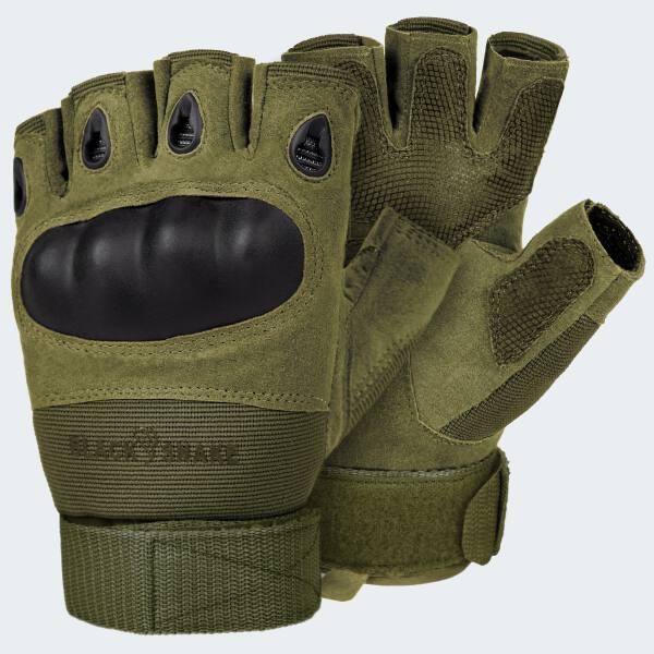 Paintball Halbfinger Handschuhe mit Knöchelschutz und Belüftungssystem - Oliv - S