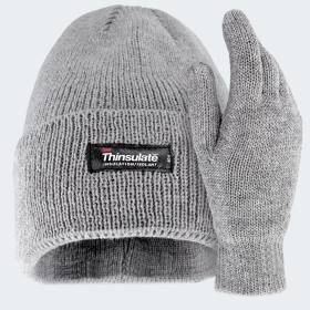 Thinsulate® Knitted Beanie and Gloves Set - grey - L/XL