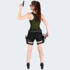 Damen Lara Croft Kostüm - Gürtel, rechtes + linkes Beinholster - Schwarz