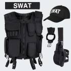 Kostüm - Einsatzweste, Cap, Beinholster, Handschellen inkl. Halter SWAT - Schwarz