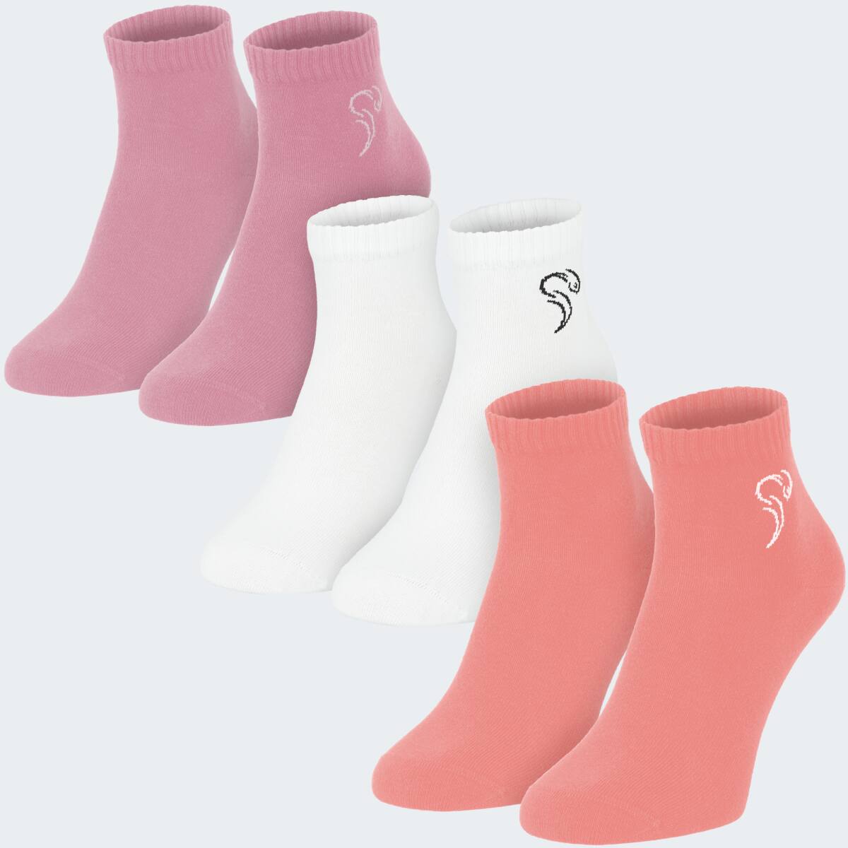Basic Quarter Sneaker Socken 'pure comfort' 3 Paar - Weiß/Rosa/Apriko