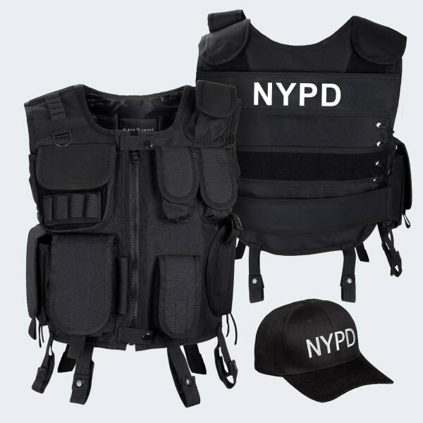 Agenten Kostüm - Einsatzweste und Baseball Cap NYPD - Schwarz