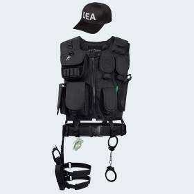 Kostüm - Einsatzweste, Pistolenholster, Handschellen und Baseball Cap DEA - Schwarz