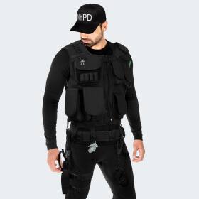 Kostüm - Einsatzweste, Pistolenholster, Handschellen und Baseball Cap NYPD - Schwarz