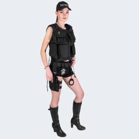 Ladies Costume - Vest with Patch, Holster and Cap SWAT - black