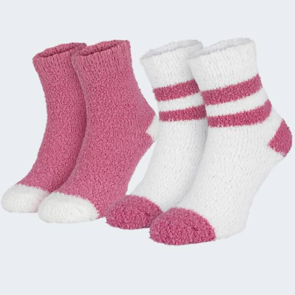 Ladies Cozy Socke 2 Pair - Rose/White